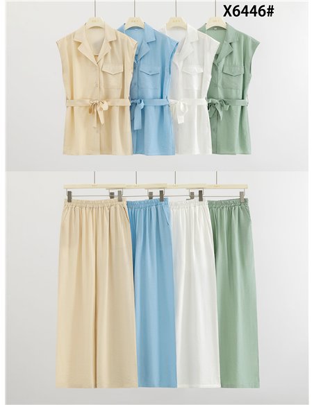 Conjunto camisa sin manga y pantalón palazzo