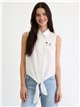 Camicia senza maniche annodata con ricamo di un bassotto