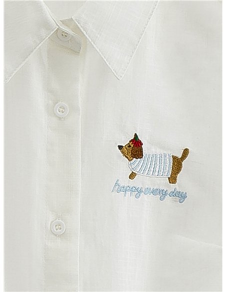 Camicia senza maniche annodata con ricamo di un bassotto