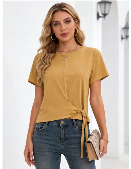 Einfarbiges T-Shirt mit seitlichem Knoten