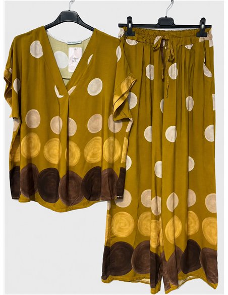 Conjunto blusa talla grande estampado de lunares  y pantalón