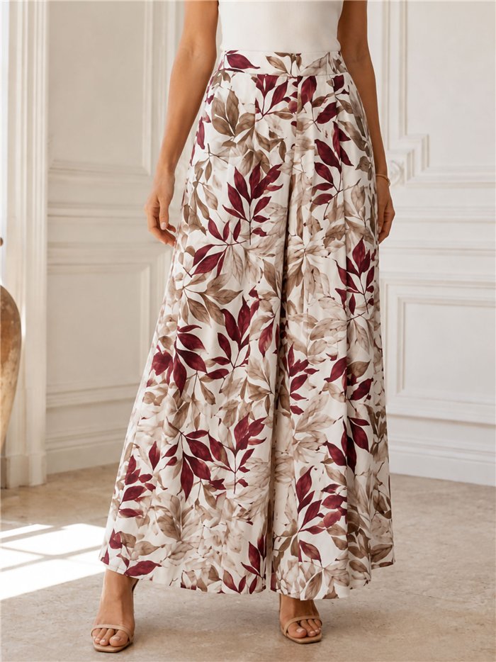 Pantalón palazzo estampado hojas