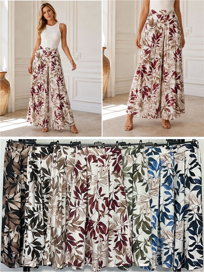 Pantalón palazzo estampado hojas