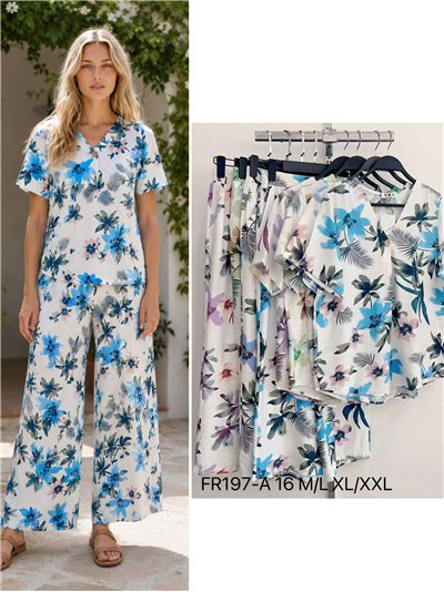 Conjunto blusa estampada tropical y pantalón 2