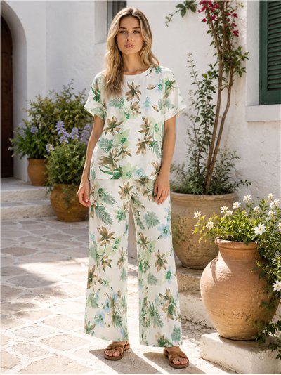Conjunto blusa estampada floral y pantalón