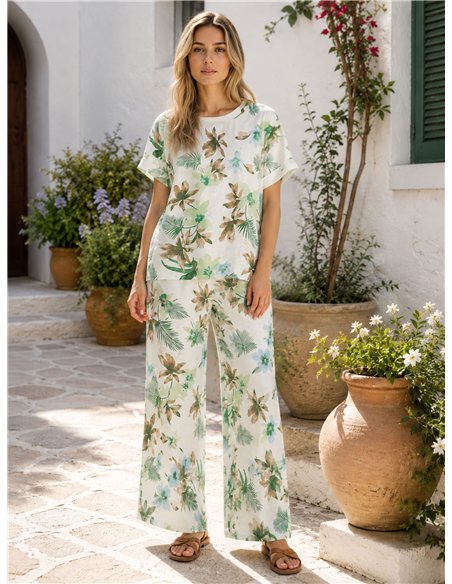 Conjunto blusa estampada floral y pantalón