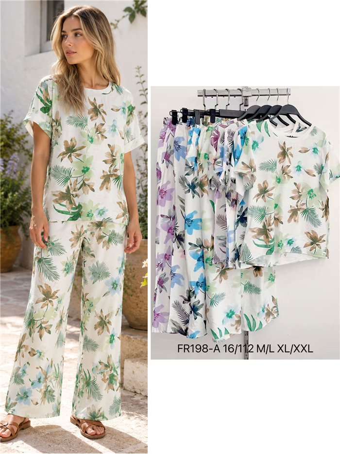 Conjunto blusa estampada floral y pantalón