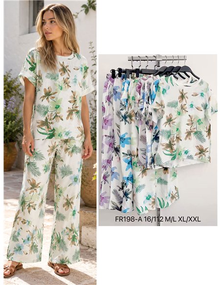 Conjunto blusa estampada floral y pantalón