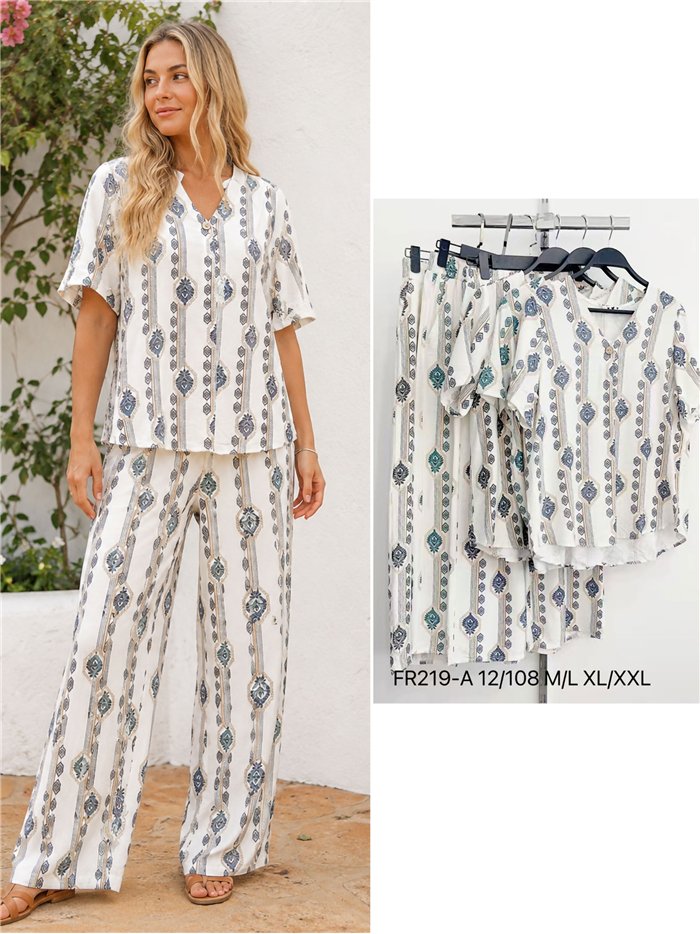 Conjunto blusa estampada étnico y pantalón