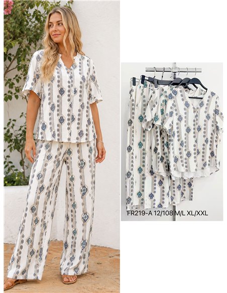 Conjunto blusa estampada étnico y pantalón