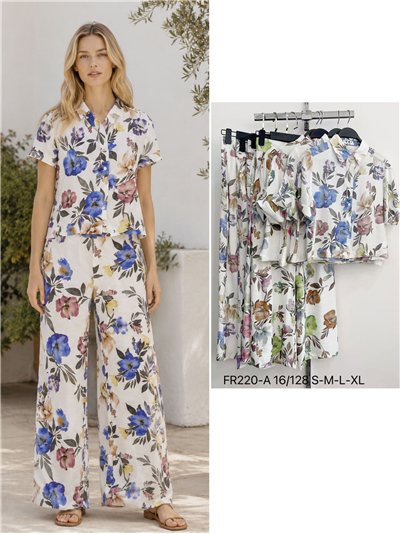 Conjunto camisa estampada floral acuarela y pantalón 2
