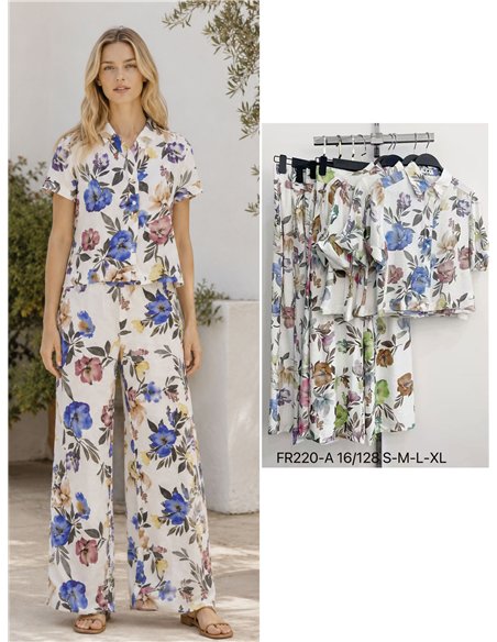 Conjunto camisa estampada floral acuarela y pantalón