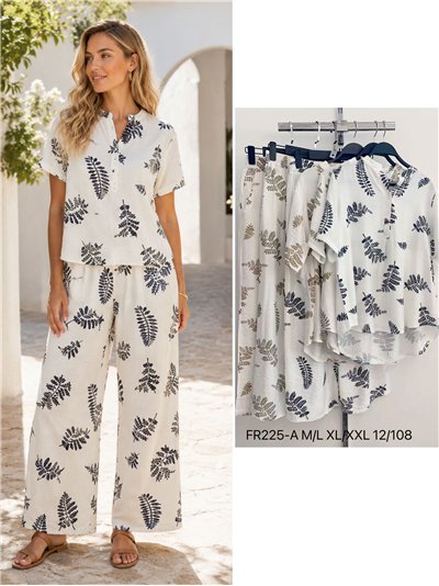 Conjunto blusa estampado hojas y pantalón 2
