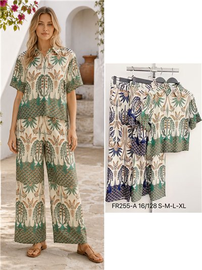 Conjunto camisa estampada botánico y pantalón 2