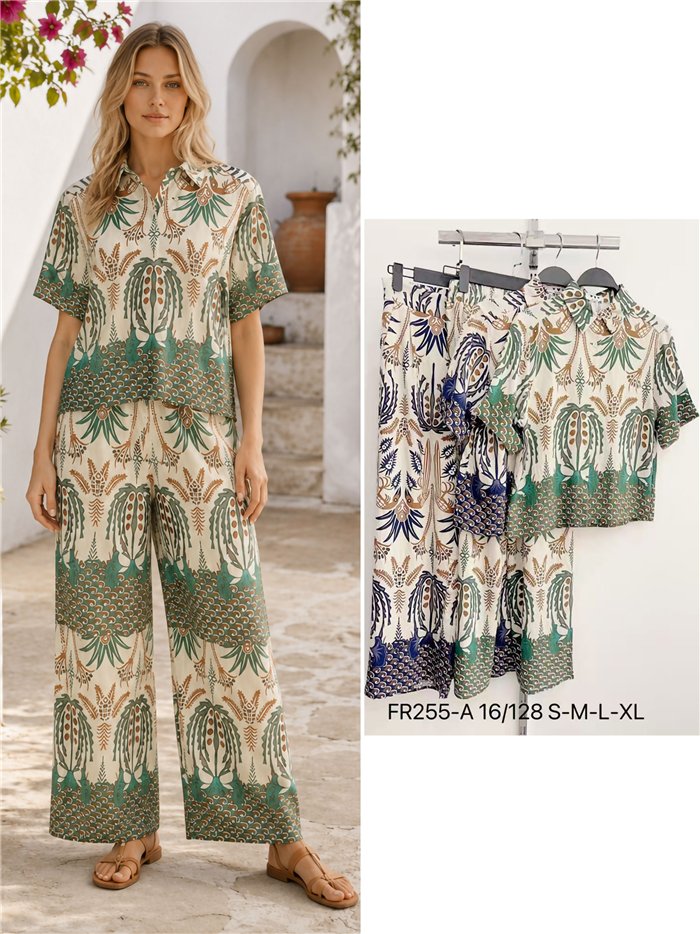 Conjunto camisa estampada botánico y pantalón