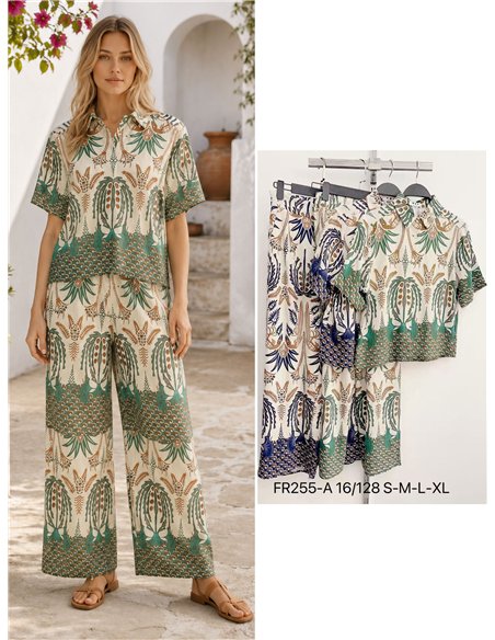 Conjunto camisa estampada botánico y pantalón