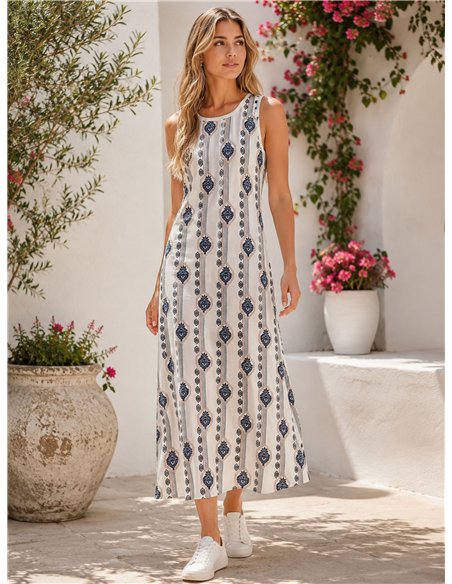 Robe midi sans manches à imprimé ethnique
