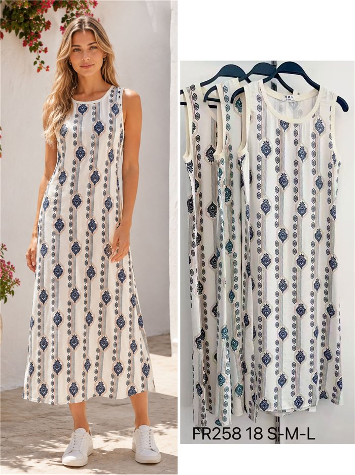 Robe midi sans manches à imprimé ethnique