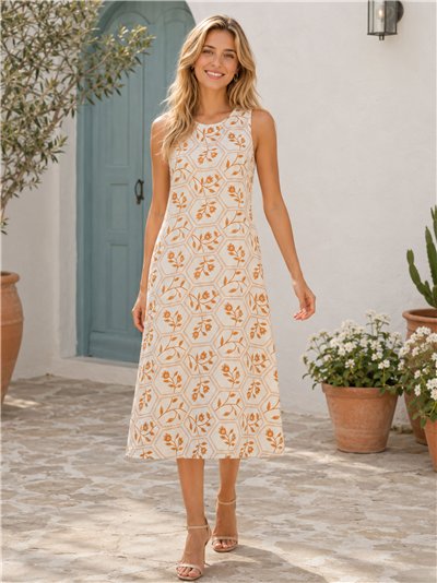 Vestido midi sin mangas estampado geométrico