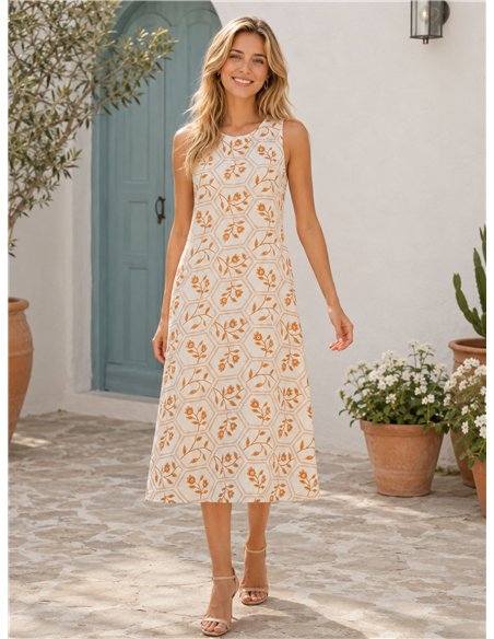 Ärmelloses Midikleid mit geometrischem Muster