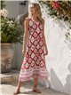 Robe midi sans manches à col en V et imprimé ikat