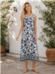 Ärmelloses Midikleid mit V-Ausschnitt, Blumenmuster und Bordüre
