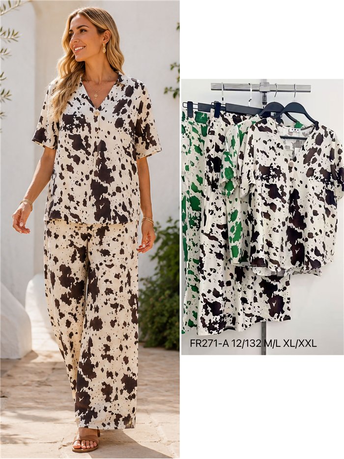 Conjunto blusa estampada vaca y pantalón