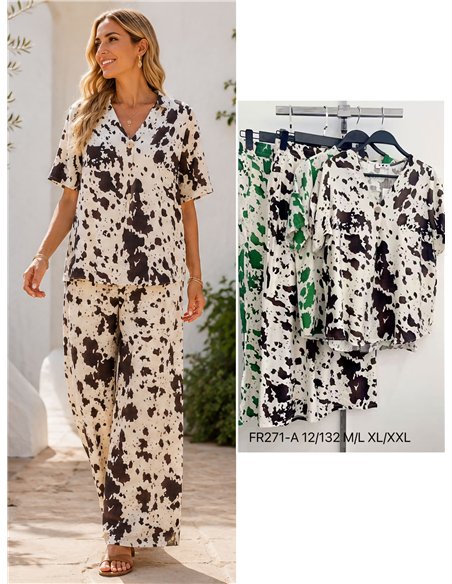 Conjunto blusa estampada vaca y pantalón