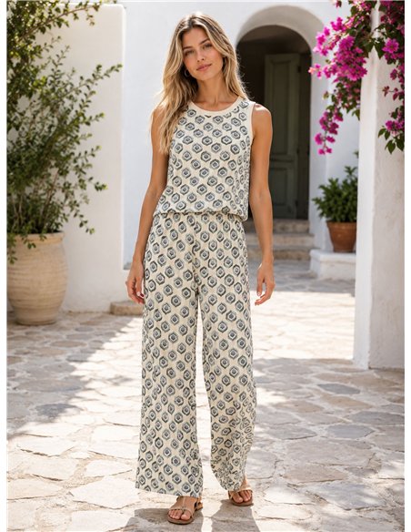 Conjunto top estampado geométrico y pantalón