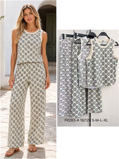 Conjunto top estampado geométrico y pantalón 2