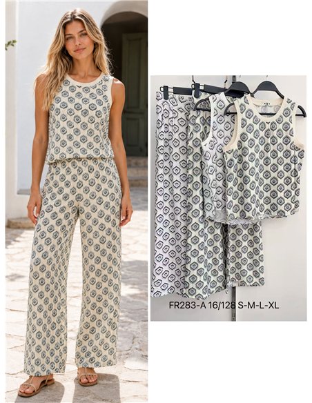 Conjunto top estampado geométrico y pantalón