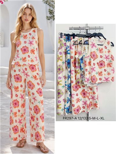 Conjunto top estampado flores y pantalón 2