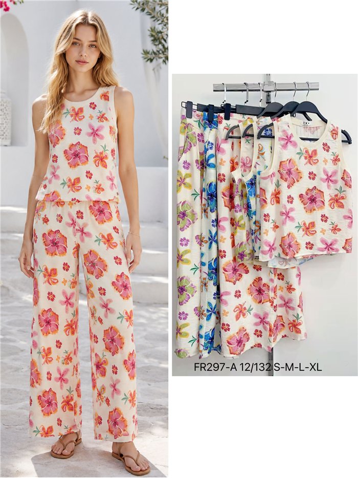 Conjunto top estampado flores y pantalón