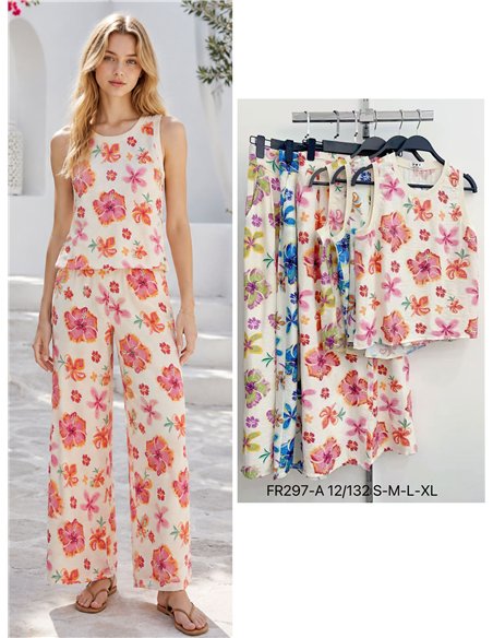 Conjunto top estampado flores y pantalón