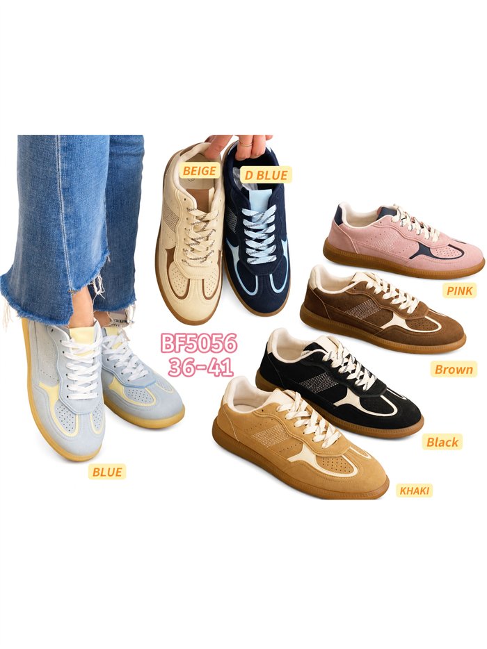 Zapatilla casual retro con paneles combinados