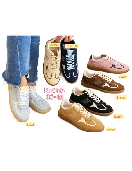 Zapatilla casual retro con paneles combinados
