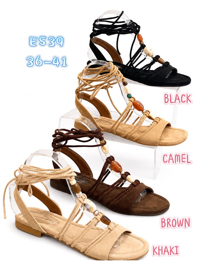 Sandalia romana con cordones y cuentas