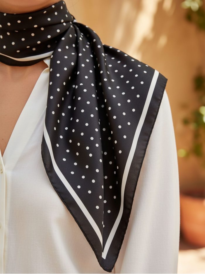 Chic polka-dot square silk effect scarf | HY-HW-20407