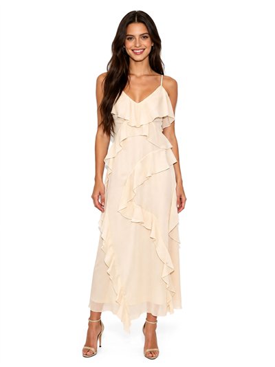 Vestido midi gasa volantes