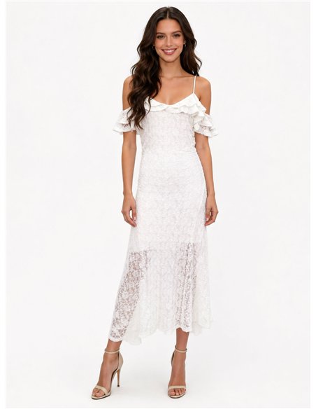 Midikleid aus Spitze mit Rüschen