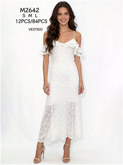 Vestido midi encaje con volantes 2