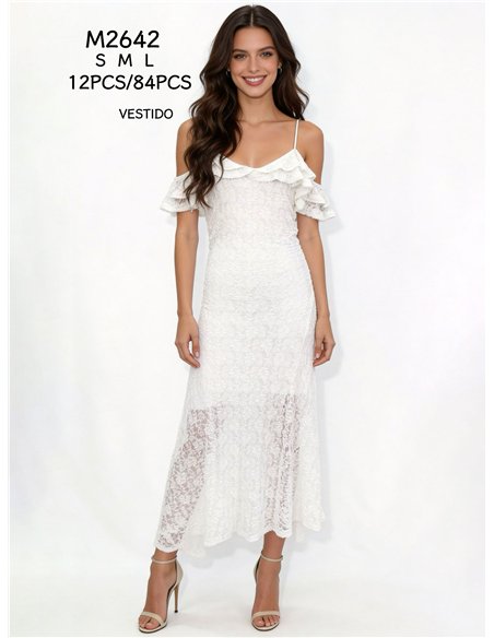 Midikleid aus Spitze mit Rüschen