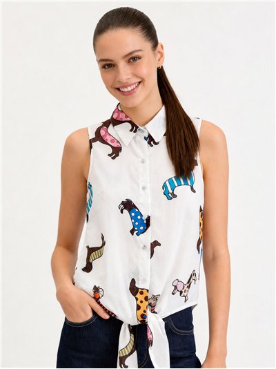 Camisa sin mangas con estampado perro salchicha