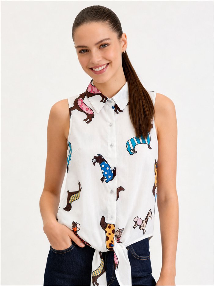 Camisa sin mangas con estampado perro salchicha