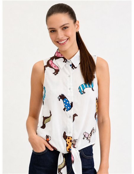 Camisa sin mangas con estampado perro salchicha