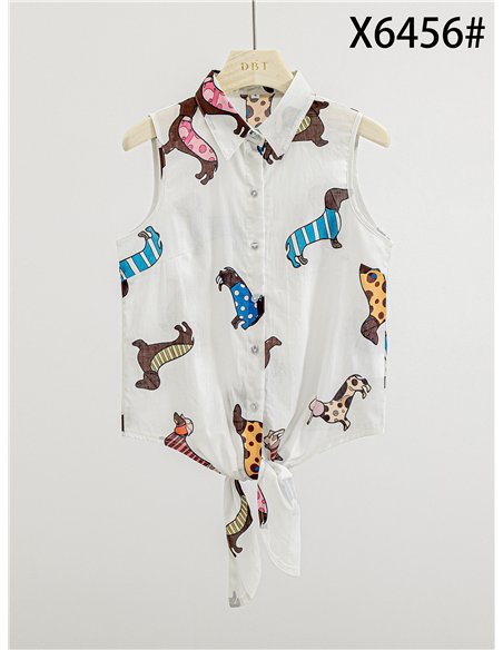 Camisa sin mangas con estampado perro salchicha
