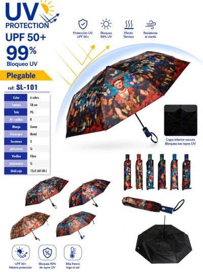 Paraguas automático plegable estampado Frida