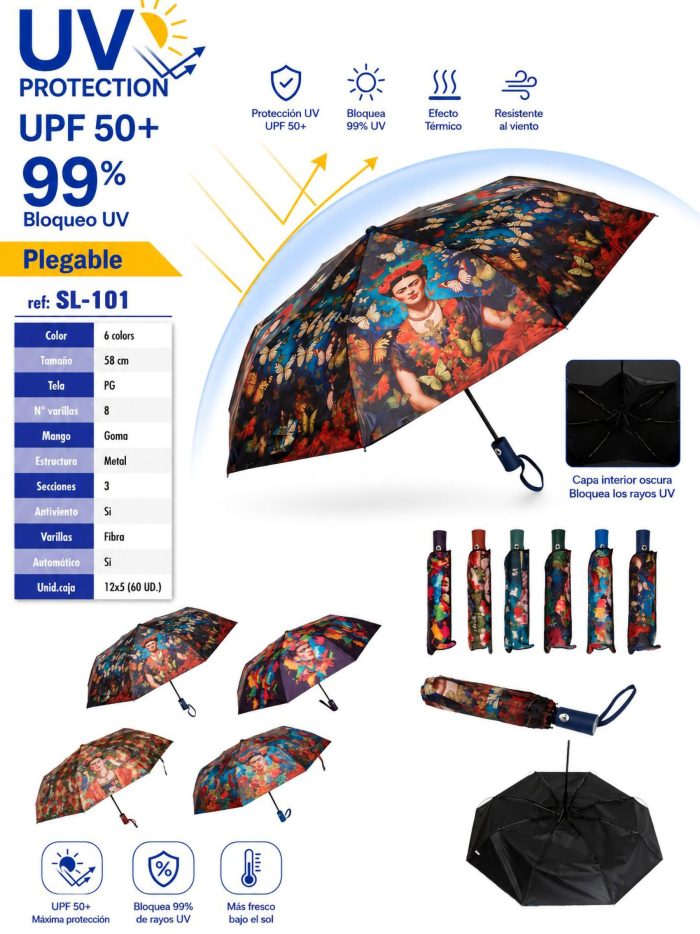 Paraguas automático plegable estampado Frida