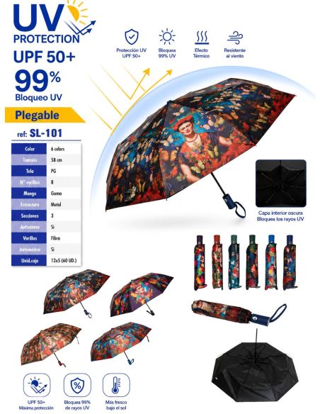 Paraguas automático plegable estampado Frida