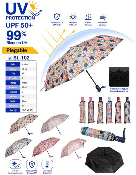 Paraguas automático plegable estampado gatos